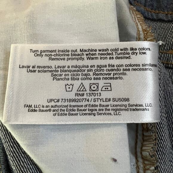 Eddie Bauer 14 / 32 LONG Dark Wash Blue Jeans Straight Leg Stretch SU5098 - Picture 11 of 11